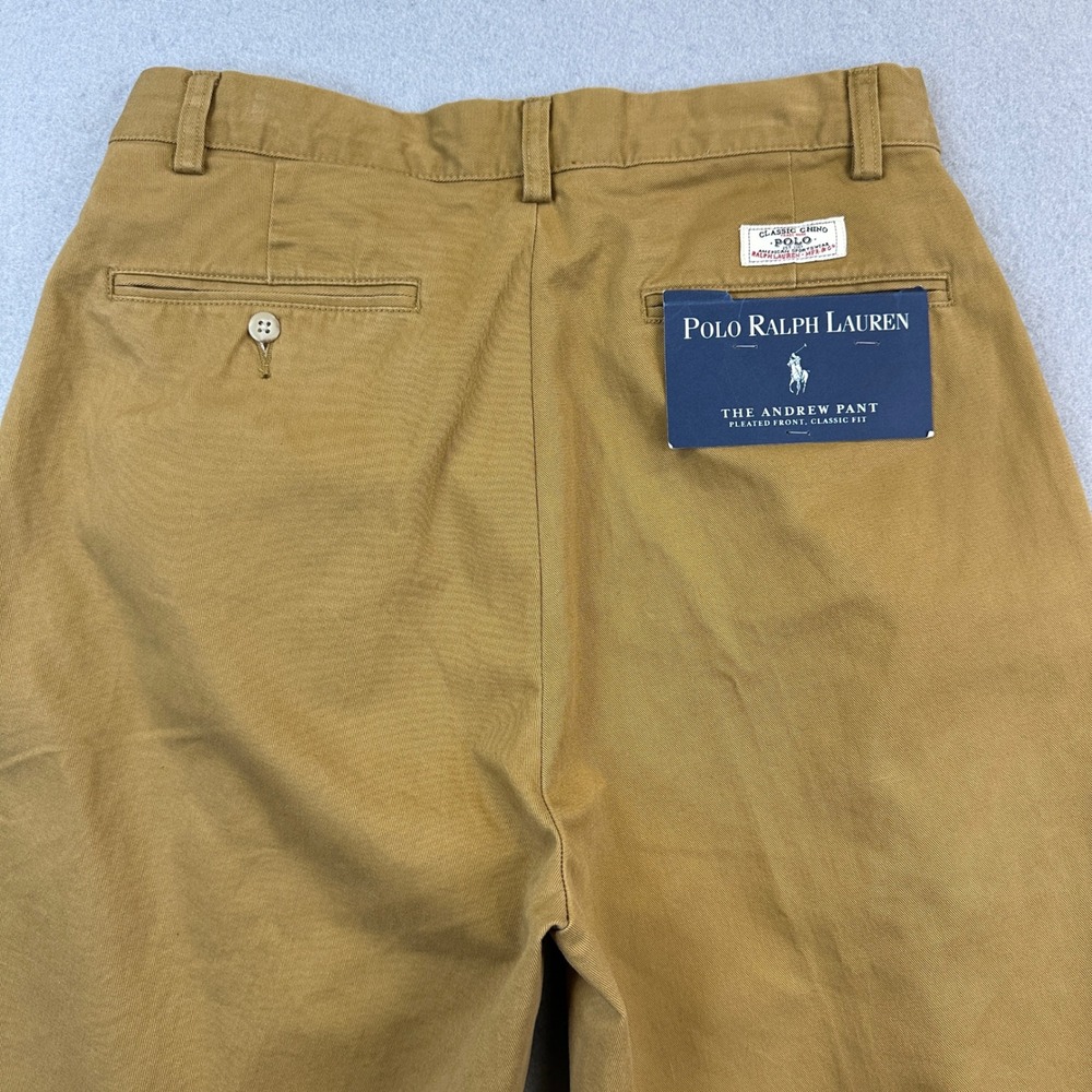 New Polo Ralph Lauren Andrew Pant Mens 31/30 Tan Pleated Classic Cotton Chino - Picture 6 of 12